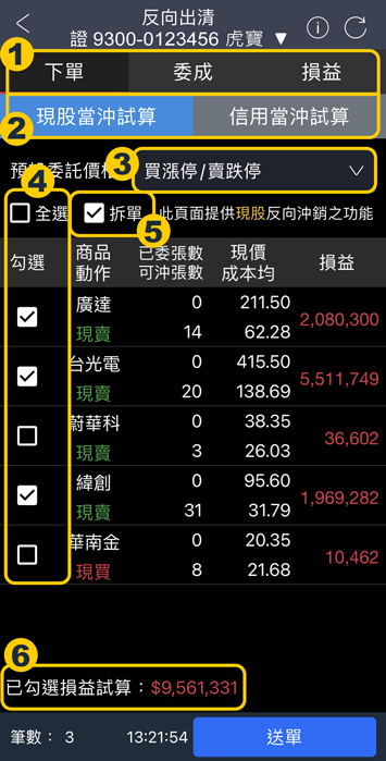 反向出清下單功能